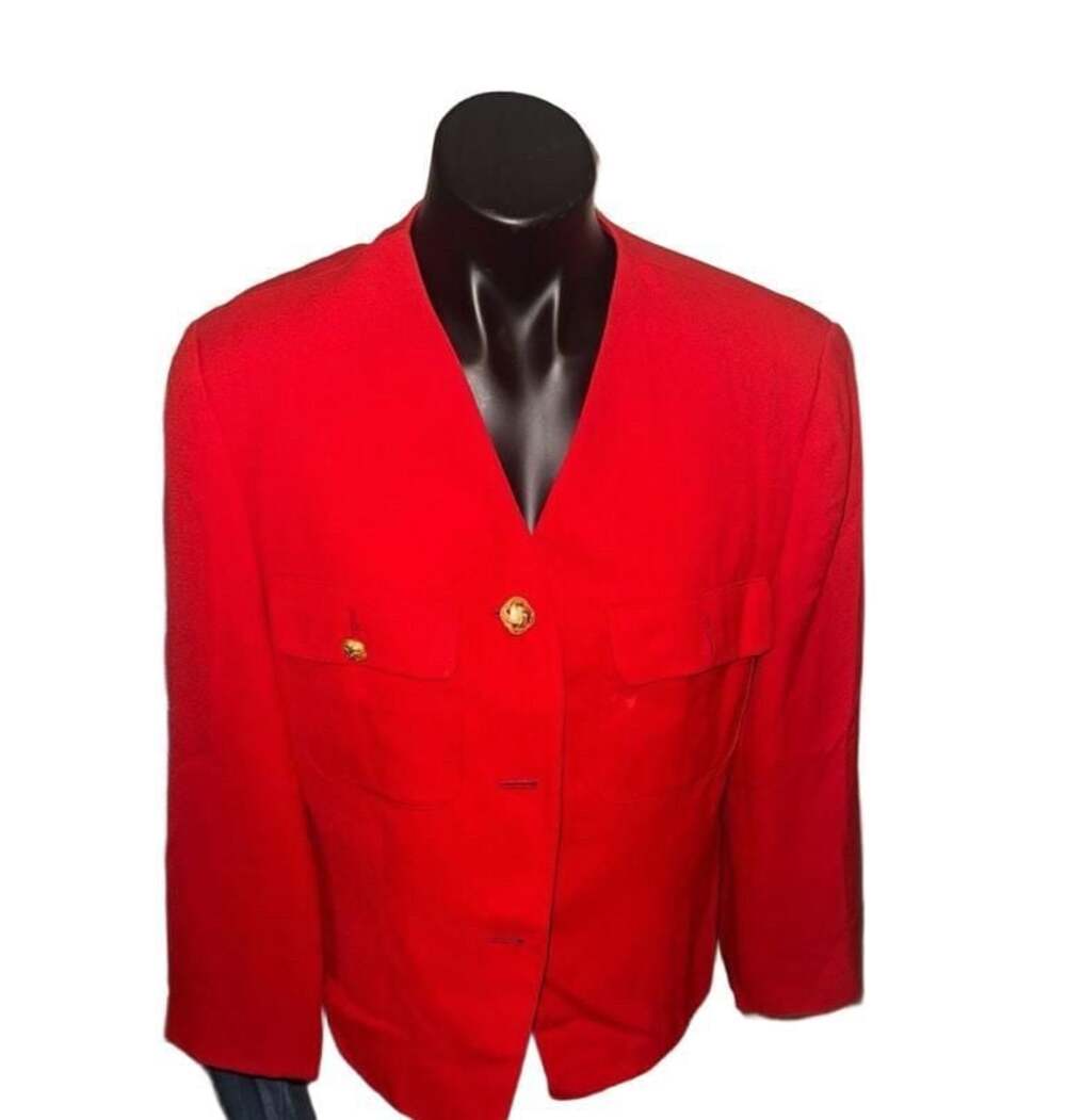 Evan Picone Vintage Red Blazer Jacket with Gold Knot Buttons